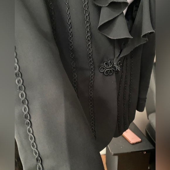 OSCAR de la Renta Black Braided Gothic Military Ruffle Front Jacket Sz US 12 - Picture 9 of 12